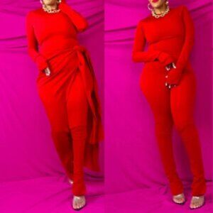 PHILTHY RAGZ TAYLA RED JUMPSUIT 3 PIECE SET SIZE SMALL/MEDIUM NWT